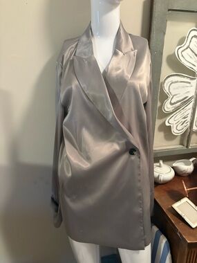 Satin Draped Single-Button Blazer Jacket - Light Silver